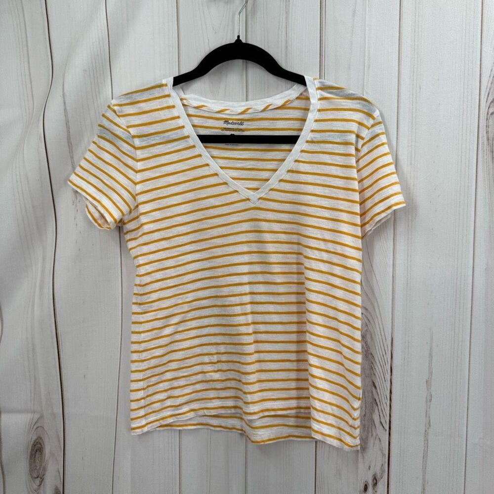 Madewell Women’s Small Organic Cotton Yellow Striped Tee Shirt